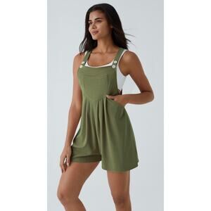 Halara Waffle Knit Overall Shorts Romper Women’s M Loden Green